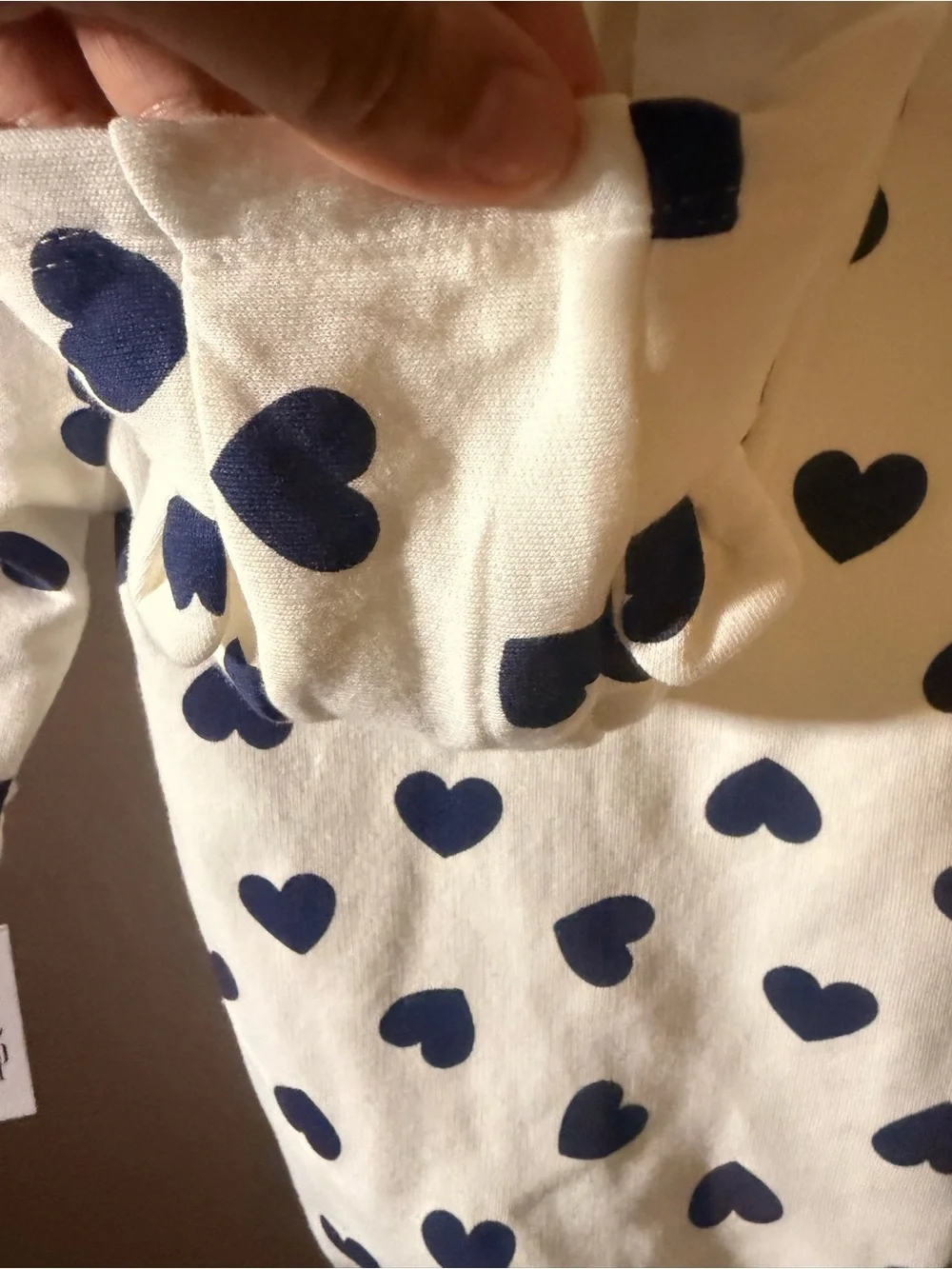 GAP White One-Piece Romper with Navy Heart Print and Red Heart Patch